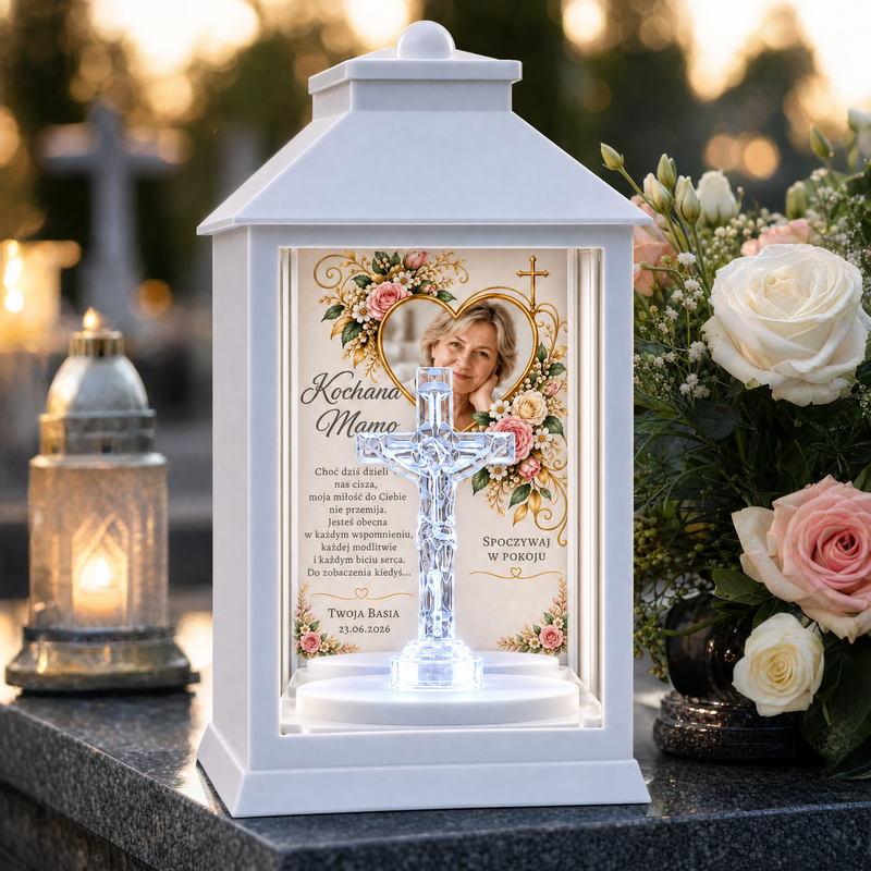 Znicz LED dla Dziadka – latarenka z krzyżem i personalizacją
