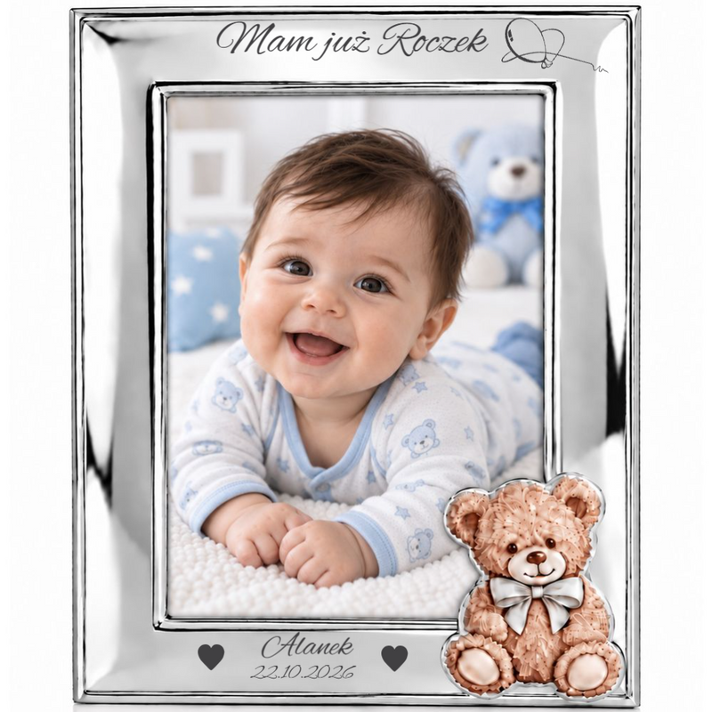 Personalizowana posrebrzana ramka na Roczek dla chłopca 9 × 13 cm Valenti – pamiątka pierwszych urodzin z imieniem i datą