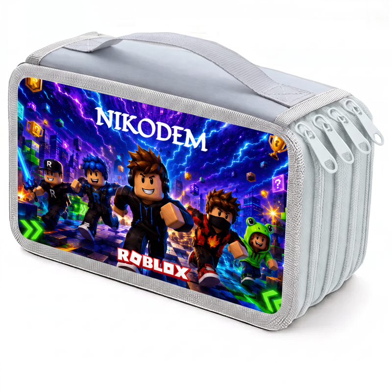 Personalizowany piórnik czterokomorowy z motywem Roblox i imieniem