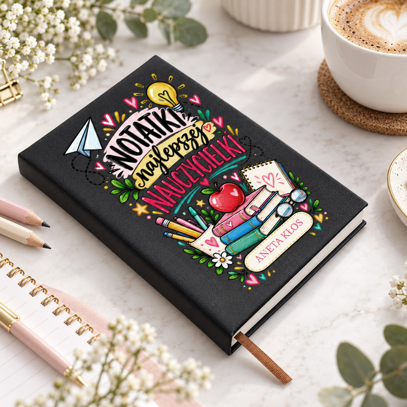 Personalizowany notes dla Nauczyciela w pudełku – czarny notes z nadrukiem 200 kartek