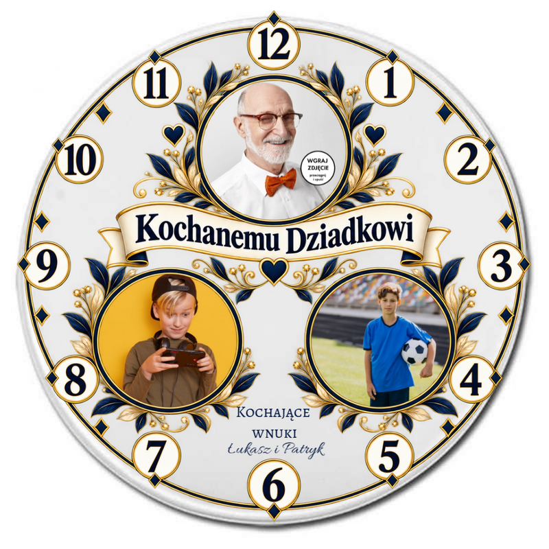 Personalizowany zegar ze zdjęciami dla Babci, Dziadka lub Babci i Dziadka 31cm