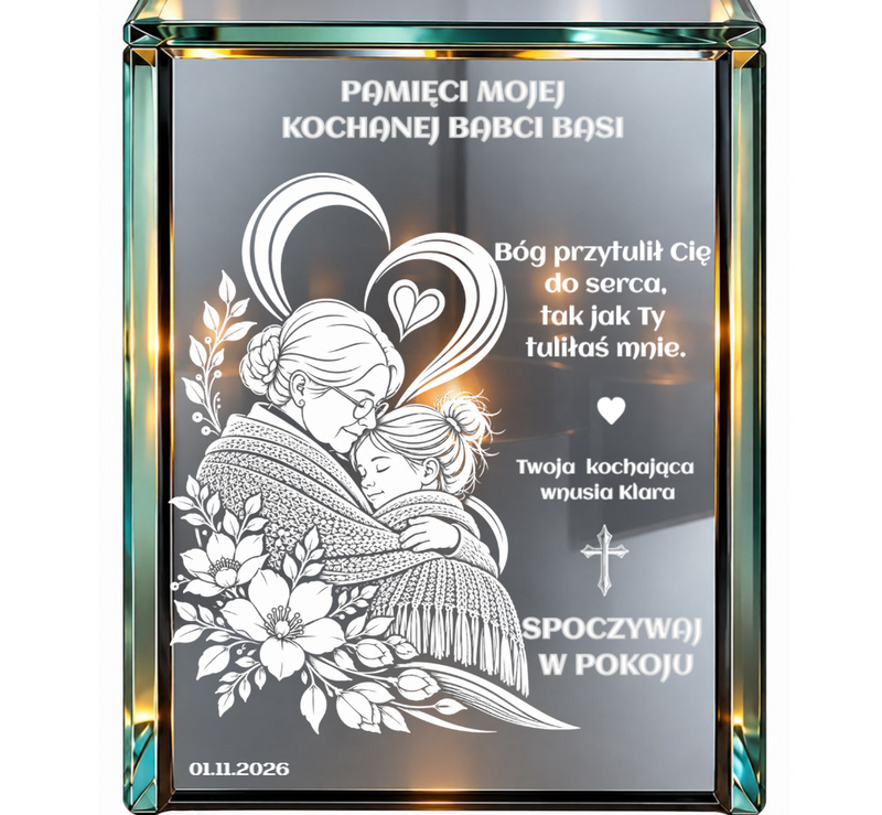 Personalizowany lampion lustrzany 3D LED dla Babci z grawerem – „Pamięci mojej kochanej Babci”