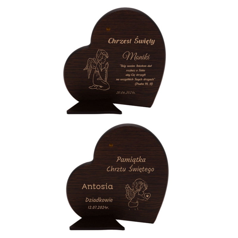 Obrazek srebrny Serce z Aniołem – personalizowany grawer 8 × 8 cm