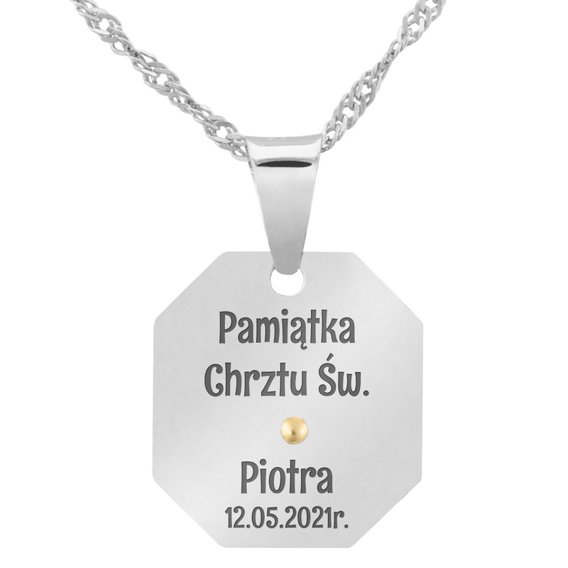 Srebrny medalik z Matką Boską, pozłacaną Dedykacja