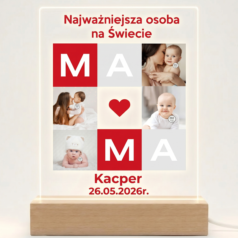 Podświetlana Ramka LED z Akrylu – Dzień Mamy z Personalizacją