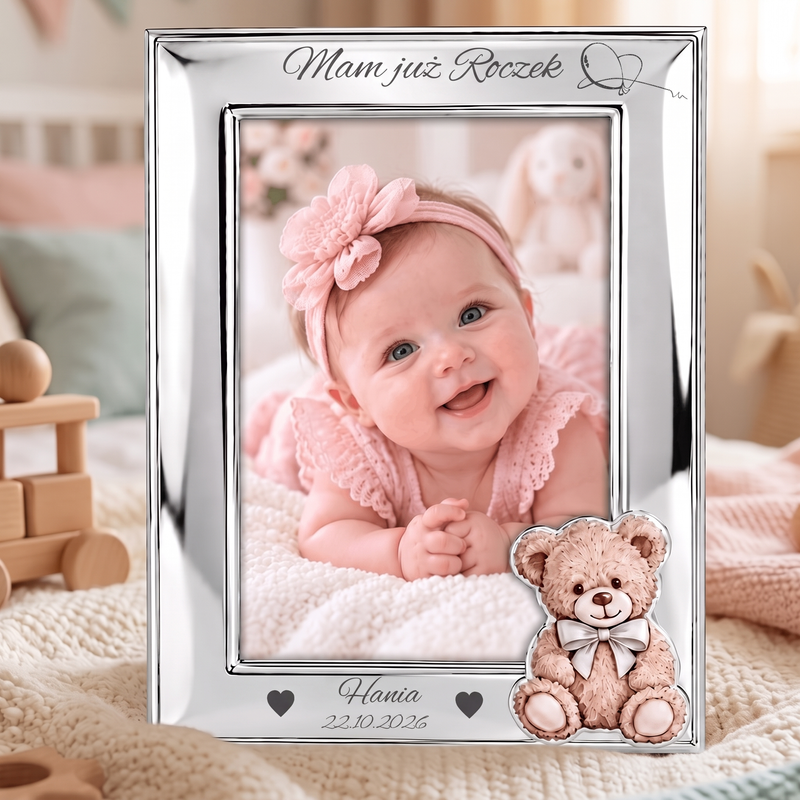Personalizowana posrebrzana ramka na Roczek 9 × 13 cm Valenti – pamiątka 1. urodzin z imieniem i datą