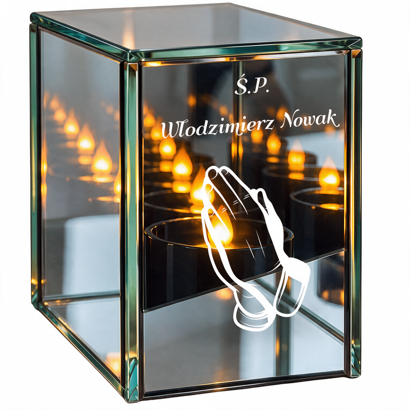 Personalizowany lampion lustrzany 3D LED z sercem dla Męża – pamiątka z dedykacją, krzyżem i kaliami