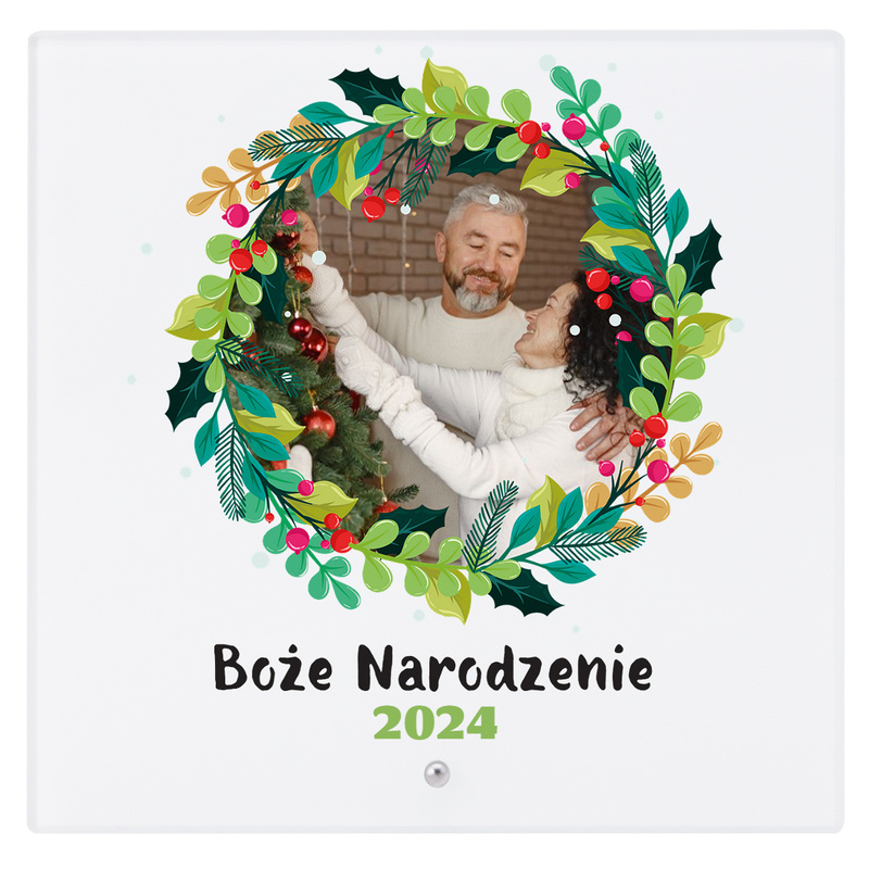 Szklana ramka na zdjęcie z personalizacją na Mikołajki i Święta