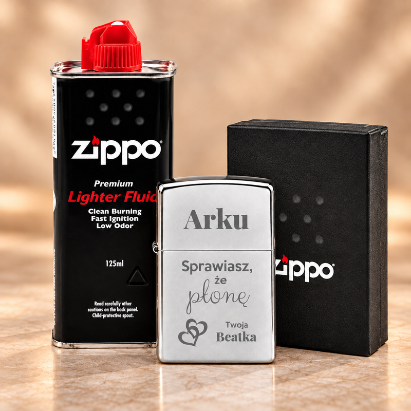 Zapalniczka Zippo 205 Satin Chrome Windproof z grawerem diamentem