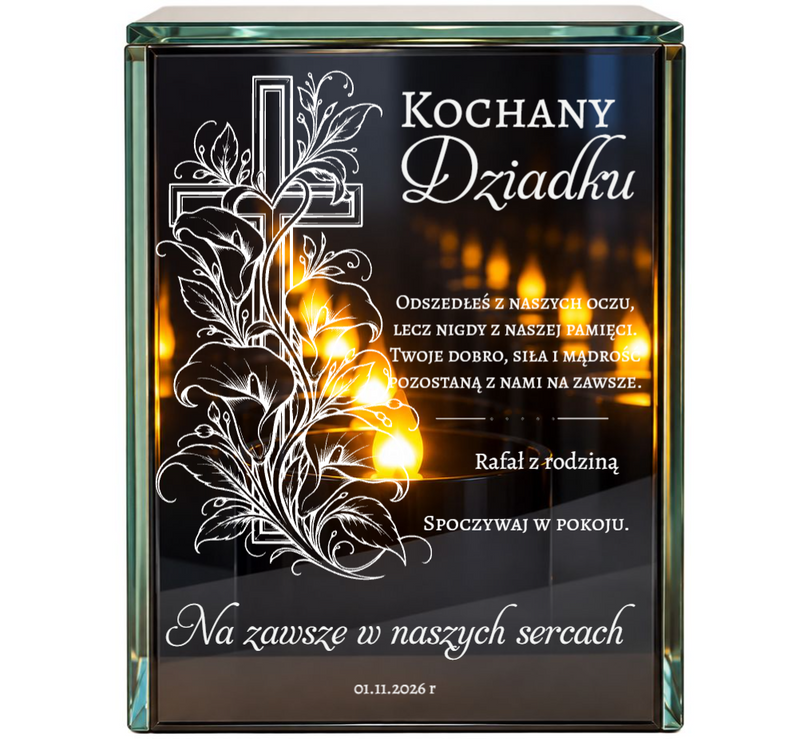 Personalizowany lampion lustrzany 3D LED dla Dziadka – pamiątka z dedykacją i efektem nieskończonego płomienia