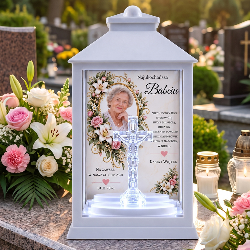 Znicz LED dla Dziadka – latarenka z krzyżem i personalizacją