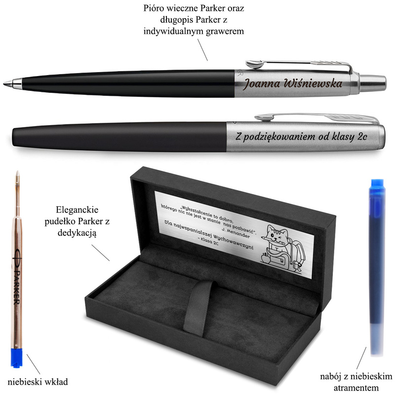 Parker Jotter Special Czarny: pióro i długopis z grawerem w pudełku