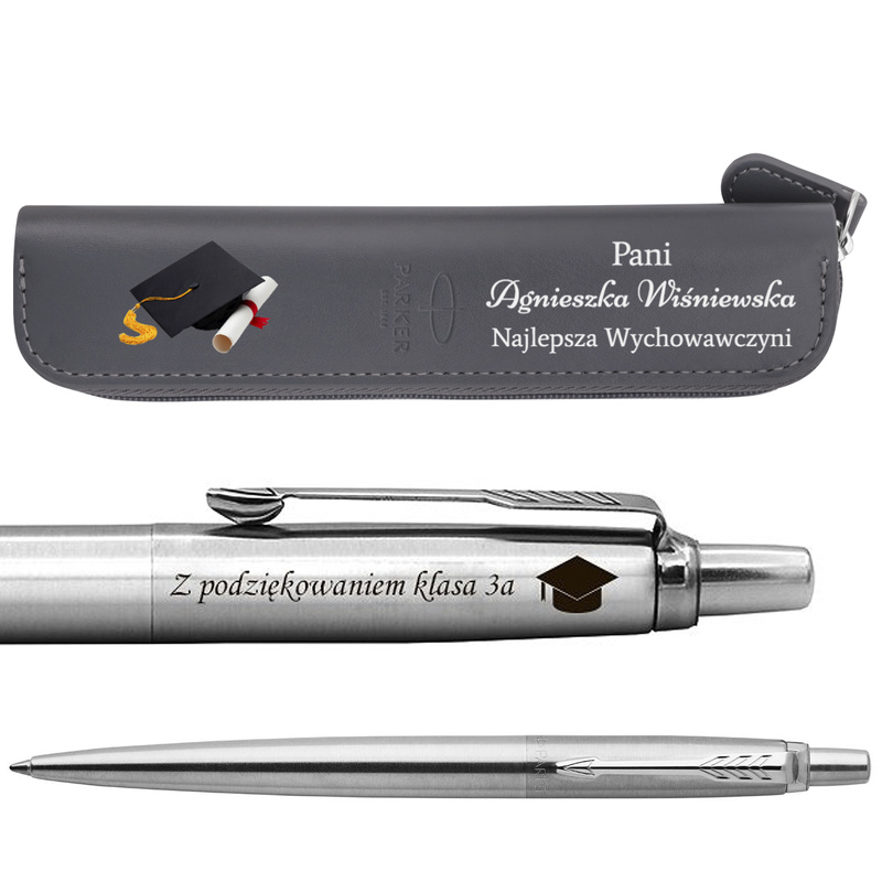 Długopis Parker Jotter CT Stalowy z grawerem etui Parker Grey Nadrukiem UV