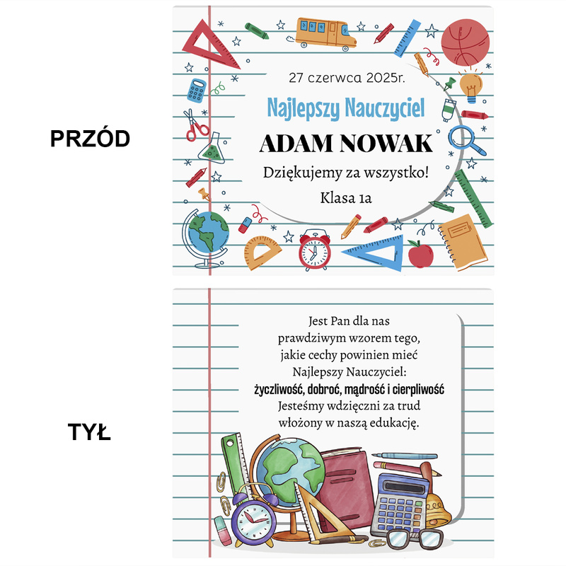 Merci z personalizacją nauczyciela słodki prezent z podziękowaniem od klasy