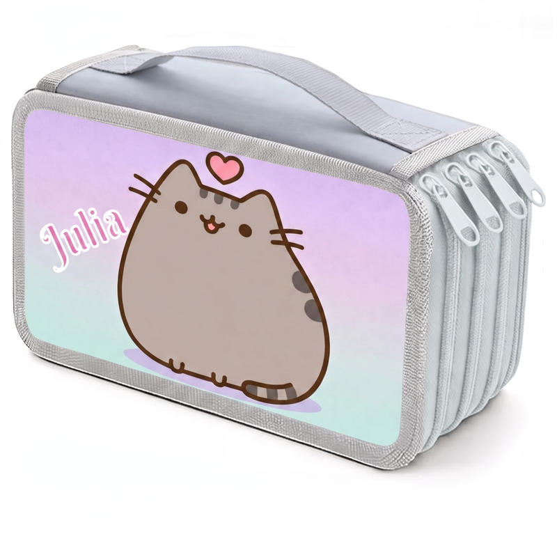 Personalizowany piórnik czterokomorowy z kotem Pusheen i imieniem