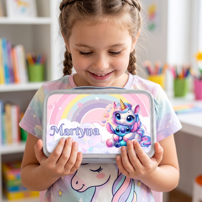 Piórnik czterokomorowy Stitch z imieniem – pojemny, 72 miejsca