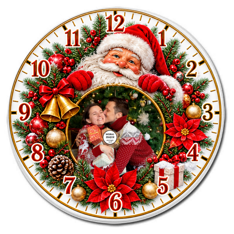 Personalizowany zegar szklany 31 cm ze zdjęciami – prezent na Boże Narodzenie