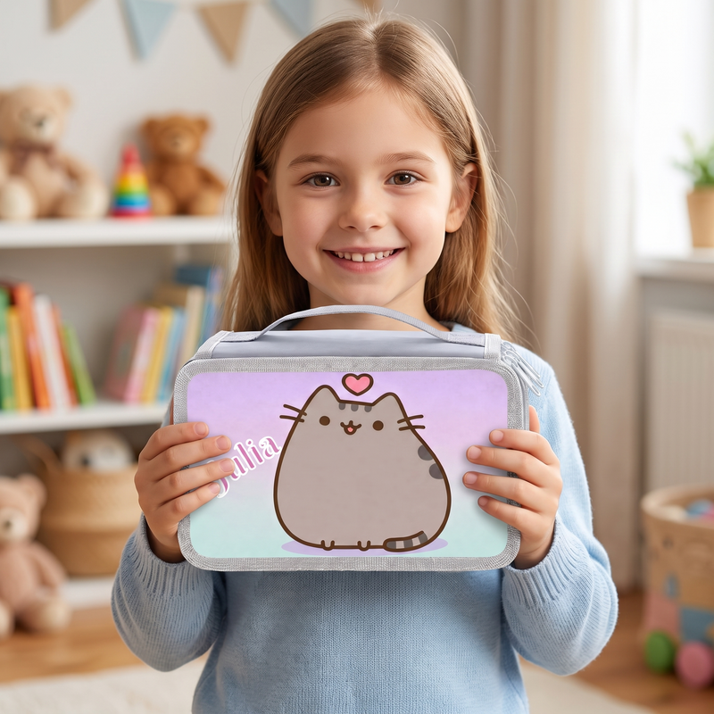 Personalizowany piórnik czterokomorowy z kotem Pusheen i imieniem
