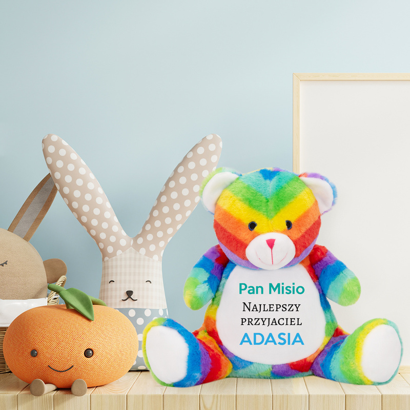 Personalizowany kolorowy miś pluszowy z nadrukiem – prezent dla dziecka 31,5 cm